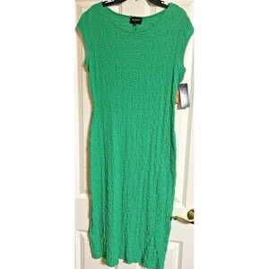 Isaac Mizrahi Women's Midi Dress, Puckered, Stretch Body Con, Cap Sleeves, Large